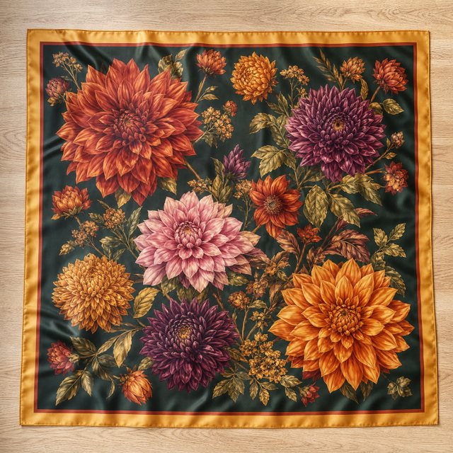 Dahlia Harvest scarf laid flat