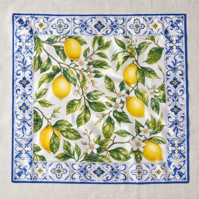 Amalfi Lemons scarf laid flat